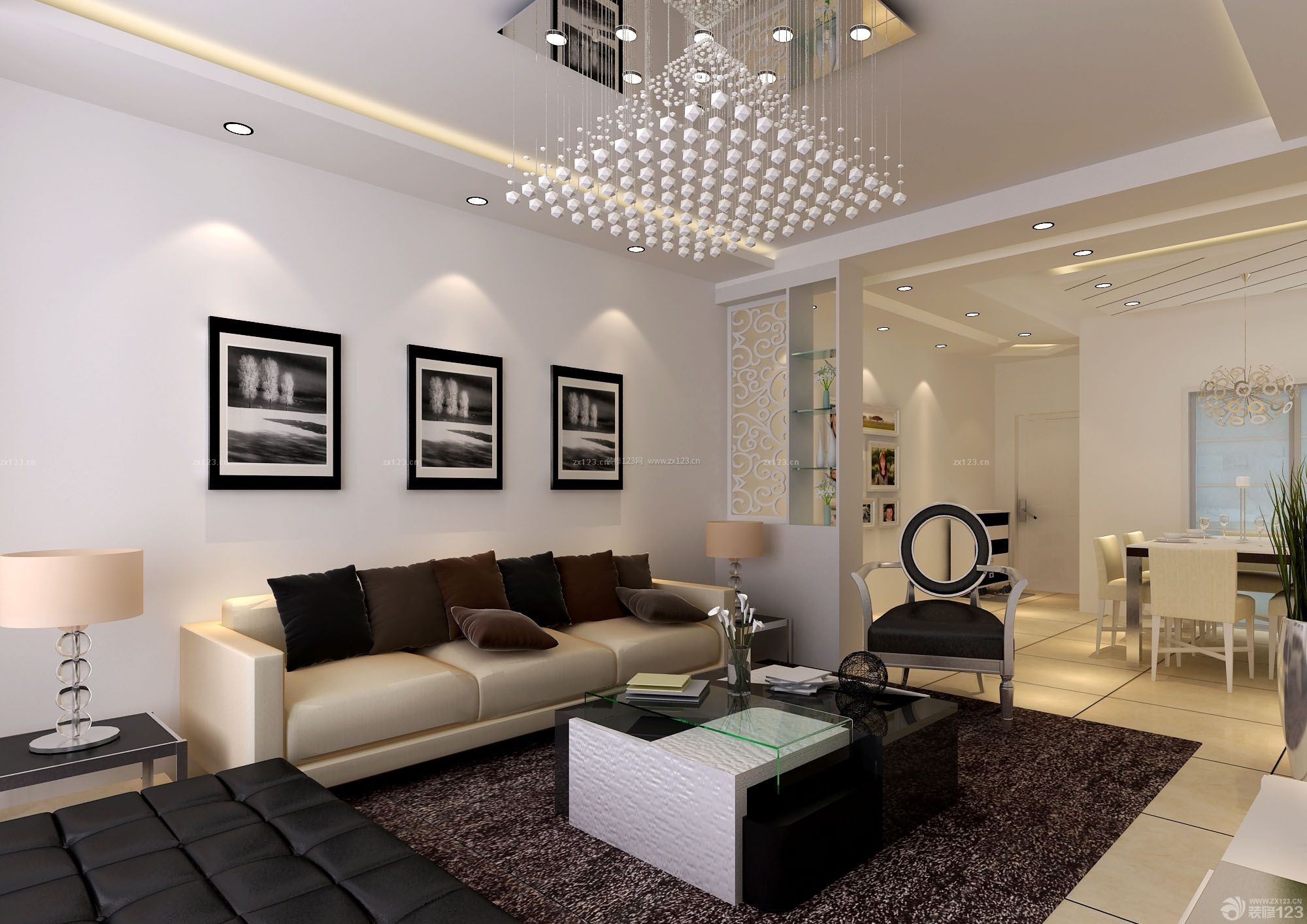 85平米家裝客廳沙發(fā)背景墻裝飾畫設(shè)計(jì)_裝修123效果圖