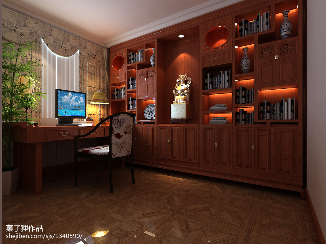 中式典雅書房坐椅裝修圖片 &ndash; 設(shè)計本裝修效果圖